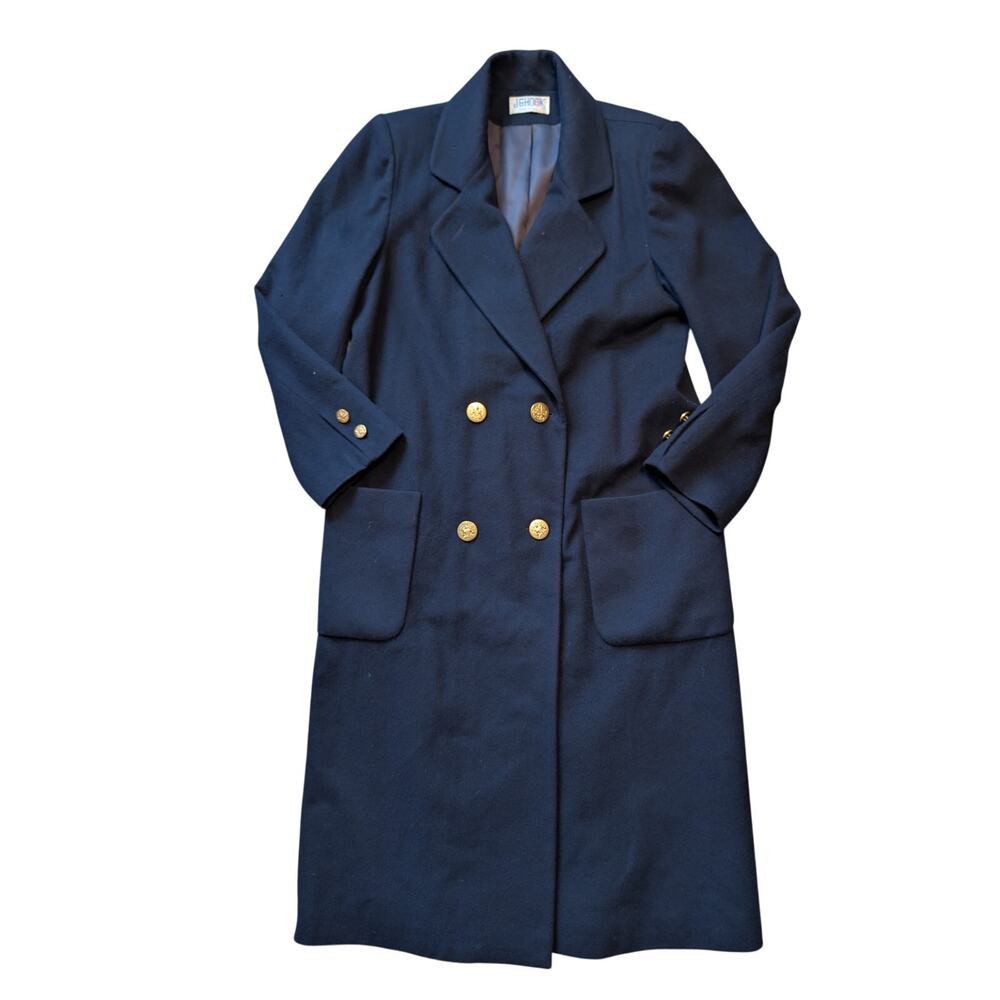 Vintage J.G. Hook Women’s Navy Blue Wool Blend Long Coat Double Breasted Coat